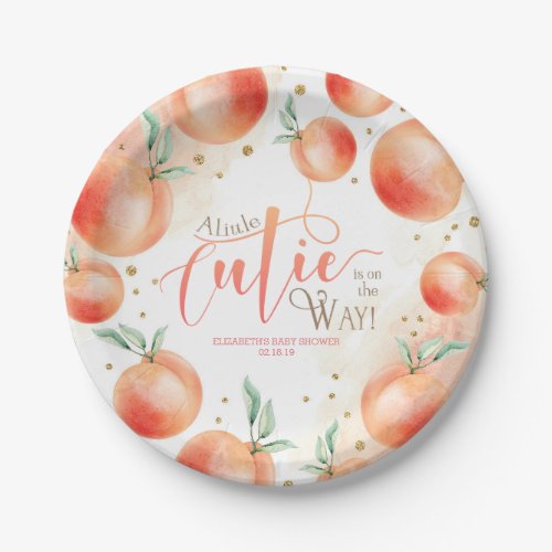 A Little Cutie on the Way Peach Fruit Baby Shower Paper Plates