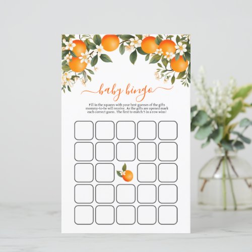 A Little Cutie Orange Baby Shower bingo game