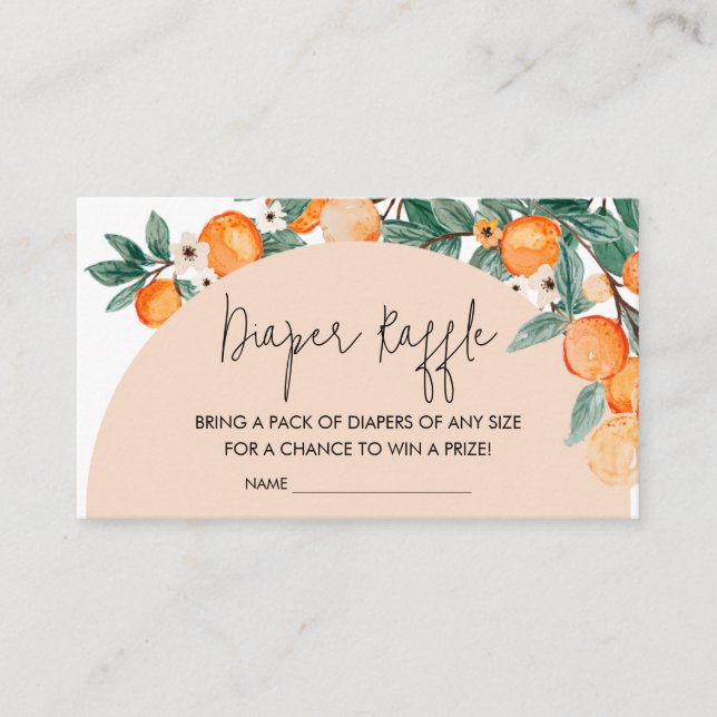 A Little Cutie Orange Baby Shower Diaper Raffle Enclosure Card (Front)