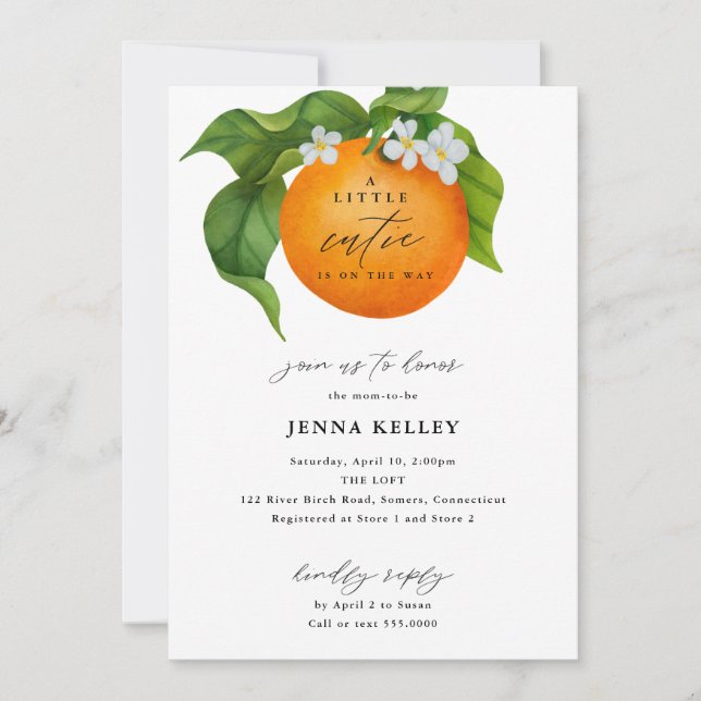 A Little Cutie Orange Baby Shower Invitation (Front)