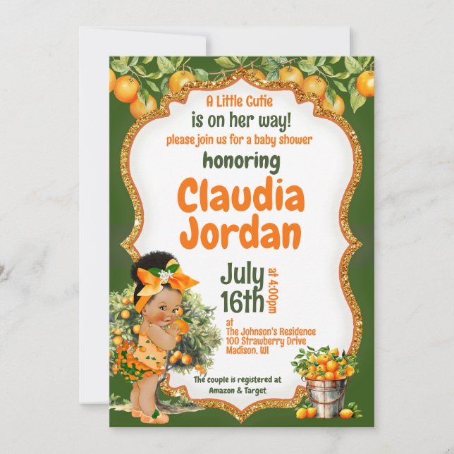 A Little Cutie Orange Baby Shower Invitation (Front)