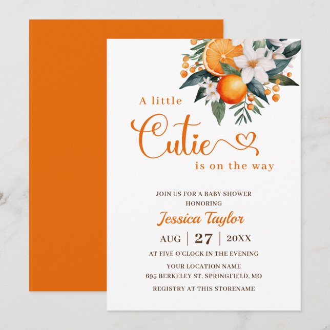 A Little Cutie Orange Baby Shower Invitation (Front/Back)