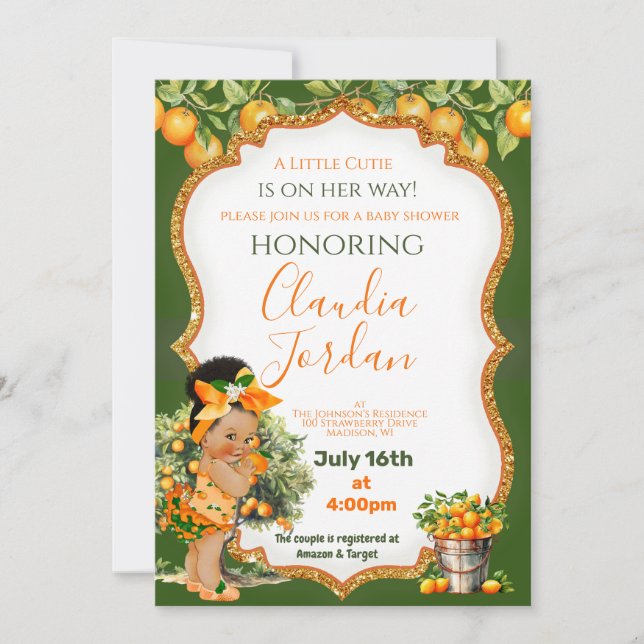 A Little Cutie Orange Baby Shower Invitation (Front)