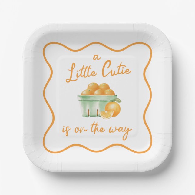A Little cutie orange baby shower Paper Plates (Front)