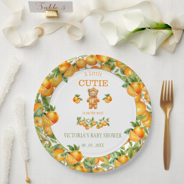 A Little Cutie Orange Baby Shower Paper Plates (Wedding)