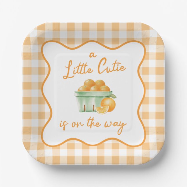 A Little cutie orange baby shower Paper Plates (Front)
