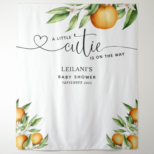 A Little Cutie Orange Baby Shower Tapestry - For a mom-to-be having a little bundle of joy, this orange baby shower backdrop will be perfect for some photo ops.