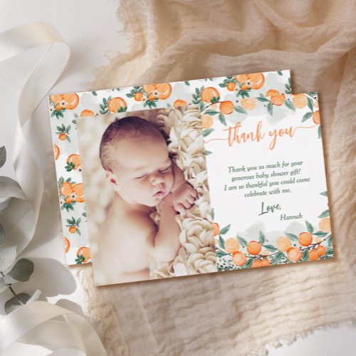 A Little Cutie Orange Baby Shower  Thank You Card