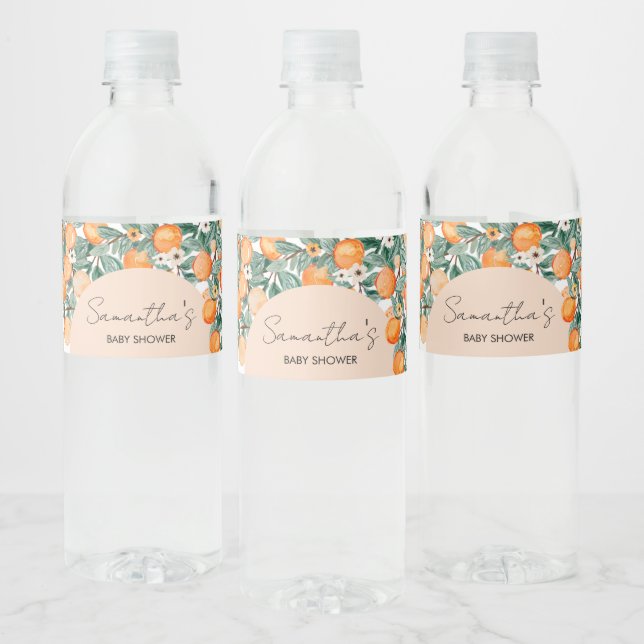 A Little Cutie Orange Baby Shower  Water Bottle Label (Bottles)