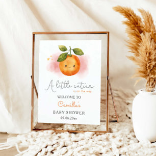 A Little Cutie Orange Baby Shower Welcome Poster