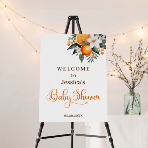 A Little Cutie Orange Baby Shower Welcome Sign