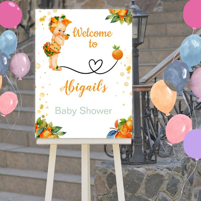 A Little Cutie Orange Baby Shower Welcome Sign (Creator Uploaded)