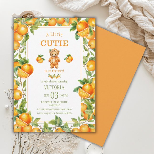 A Little Cutie Orange Bear Baby Shower Invitation (Creator Uploaded)