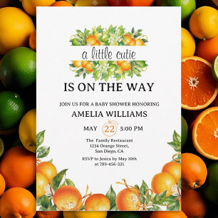 A Little Cutie Orange Blossom Greenery Baby Shower Invitation