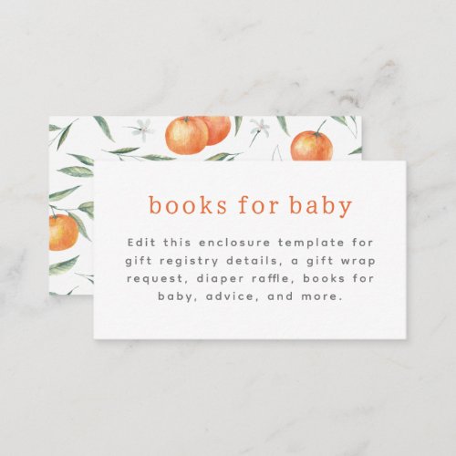 A Little Cutie Orange Citrus Baby Shower Enclosure Card