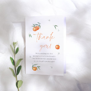 A Little Cutie Orange Citrus Baby Shower Letterpress Thank You Card
