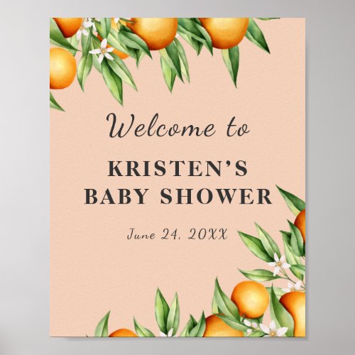 A Little Cutie Orange Color Baby Shower Welcome Poster