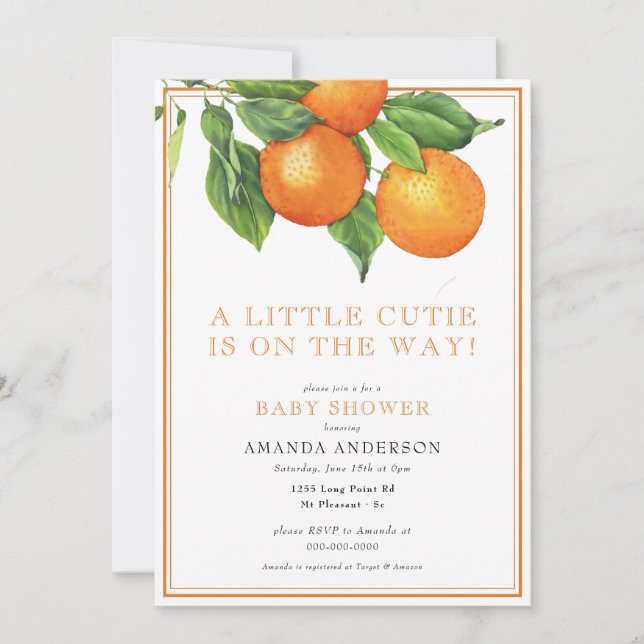 A Little Cutie Orange Gender Neutral Baby Shower Invitation (Front)