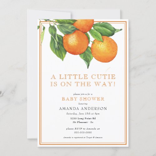 A Little Cutie Orange Gender Neutral Baby Shower Invitation