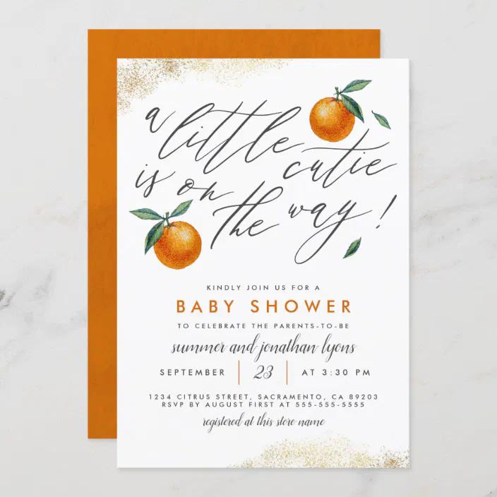 A Little Cutie is on the Way Baby Shower Invitation Editable Orange Baby Shower Invitation Orange Gender Neutral Baby Shower Invitation 0147
