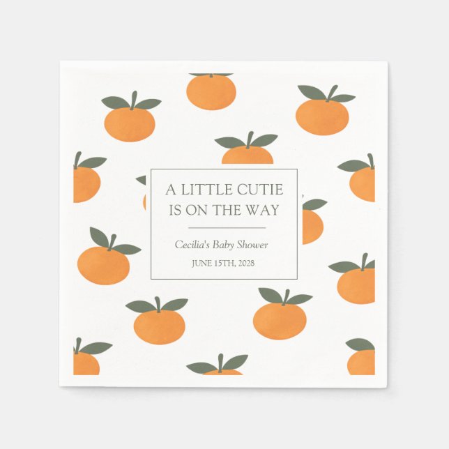 A Little Cutie Orange Gender Neutral Baby Shower Napkins (Front)