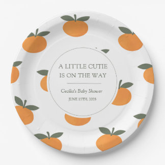 A Little Cutie Orange Gender Neutral Baby Shower Paper Plates
