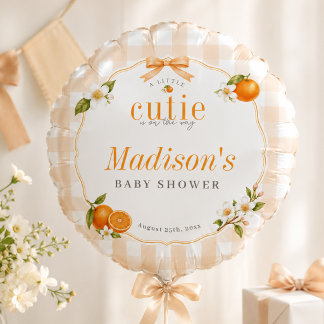 A Little Cutie Orange Gingham Citrus Baby Shower  Balloon
