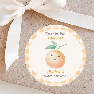 A Little Cutie Orange Gingham Citrus Baby Shower Classic Round Sticker