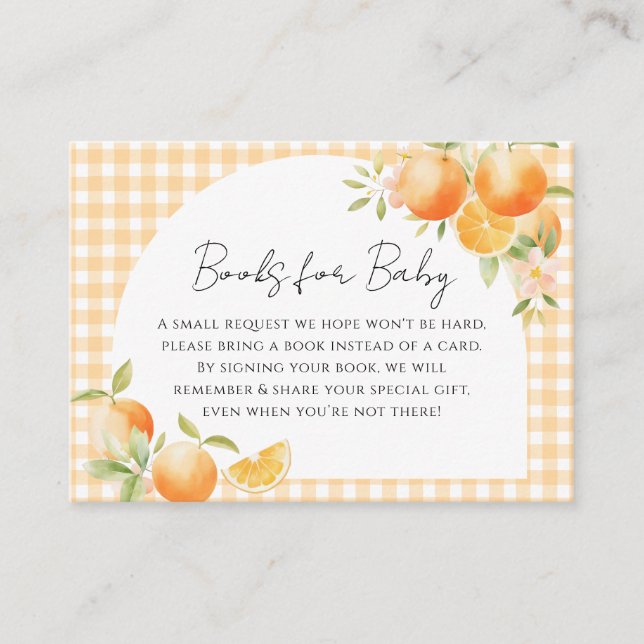 A Little Cutie Orange Gingham Citrus baby shower   Enclosure Card (Front)