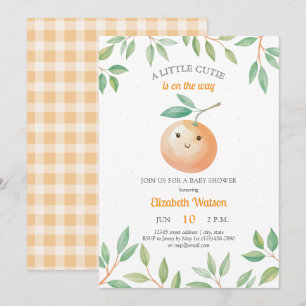 A Little Cutie Orange Gingham Citrus Baby Shower Invitation
