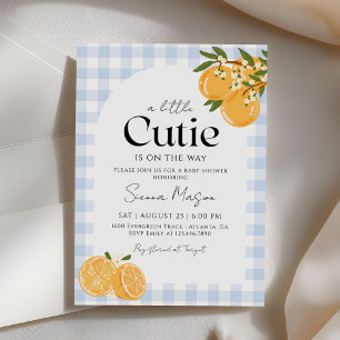 A Little Cutie Orange Gingham Citrus Baby Shower Invitation