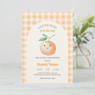 A Little Cutie Orange Gingham Citrus Baby Shower Invitation