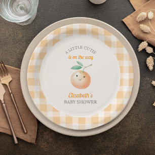 A Little Cutie Orange Gingham Citrus Baby Shower Paper Plates