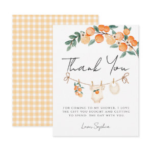 A Little Cutie Orange Gingham Citrus Baby Shower Thank You Card