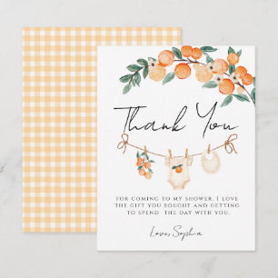 A Little Cutie Orange Gingham Citrus Baby Shower Thank You Card