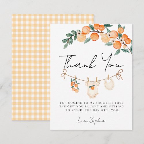 A Little Cutie Orange Gingham Citrus Baby Shower Thank You Card