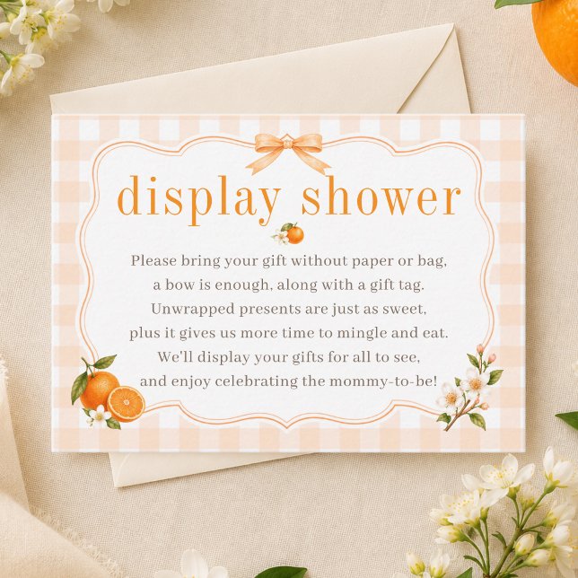A Little Cutie Orange Gingham Display Shower Enclosure Card (Creator Uploaded)