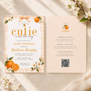 A Little Cutie Orange Gingham Neutral All In One Invitation
