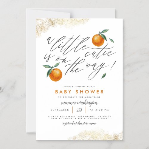 A Little Cutie Orange Neutral Baby Shower Magnetic Invitation
