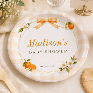 A Little Cutie Orange Simple Elegant Baby Shower Paper Plates