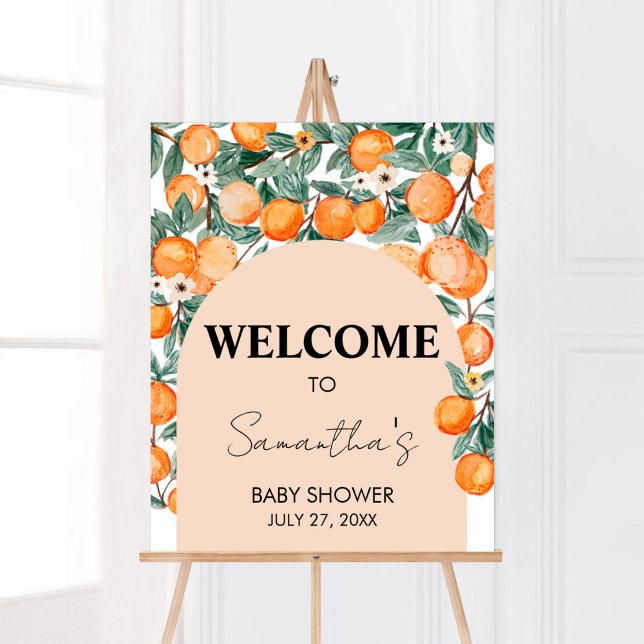 A Little Cutie Orange Welcome Sign (Gender Neutral Citrus Baby Shower Welcome Sign)