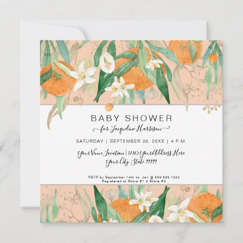 A Little Cutie Oranges n Eucalyptus Baby Shower Invitation