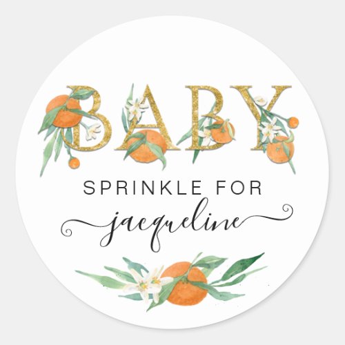 A Little Cutie Oranges Watercolor Baby Shower  Classic Round Sticker