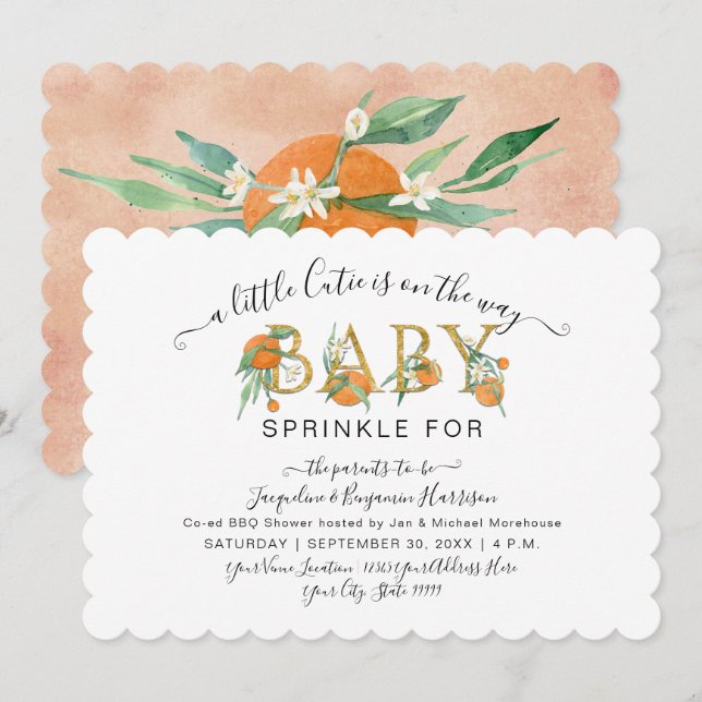 A Little Cutie Oranges Watercolor Baby Shower Invitation (Front/Back)