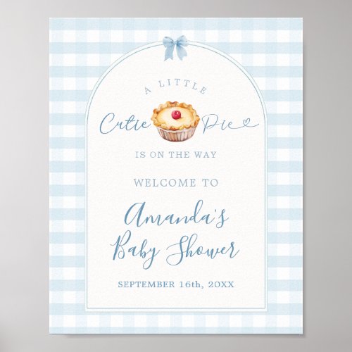 A Little Cutie Pie Blue Plaid Cherry Welcome Sign