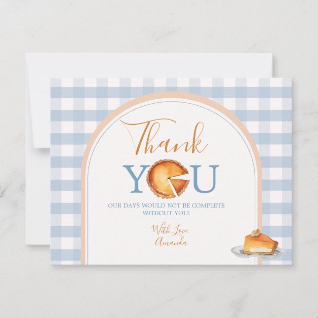 A little Cutie Pie First Birthday Blue Gingham Thank You Card (Front)