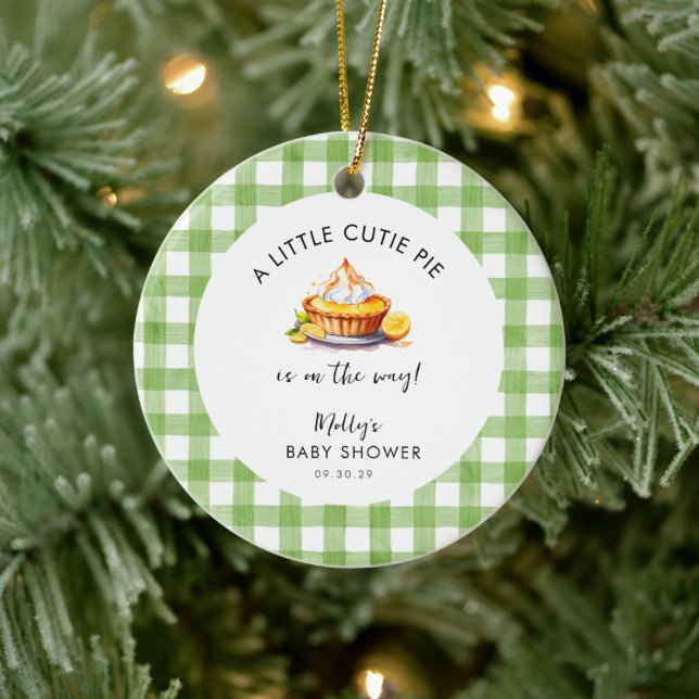 A Little Cutie Pie Gingham Baby Shower Keepsake  Ceramic Ornament (Tree)
