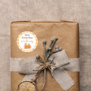 A Little Cutie Pie Gingham Fall Baby Shower Classic Round Sticker