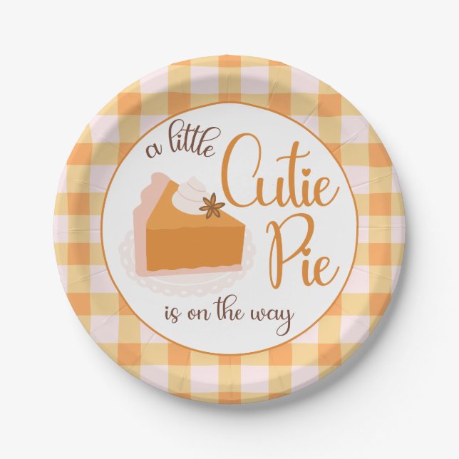 A Little Cutie Pie Gingham Fall Baby Shower Paper Plates (Front)