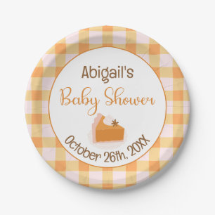 A Little Cutie Pie Gingham Fall Baby Shower Paper Plates